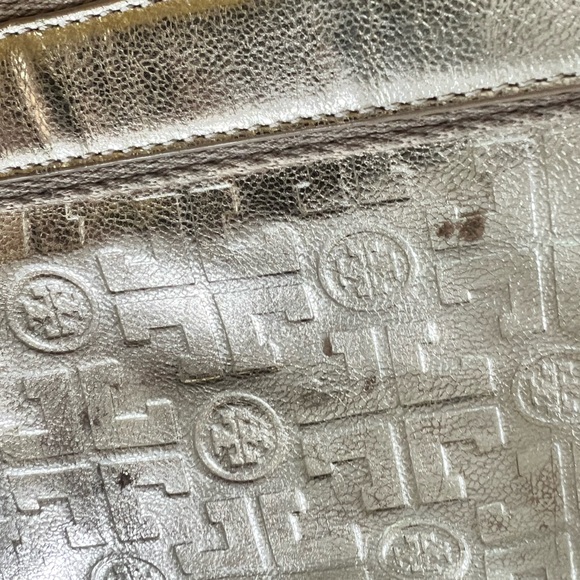 Tory Burch Golden Metallic Travel Tote Bag leather embossed logo lined - Picture 13 of 16